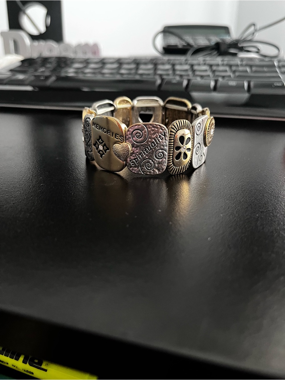 Men's Mixed Metal Inspirational Stretch Bracelet - Gold & Silver
